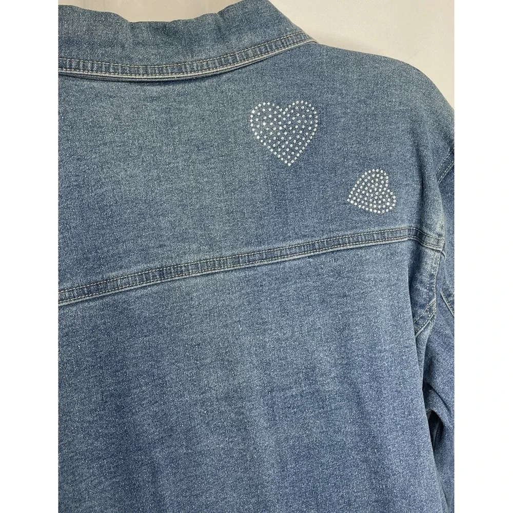 Vtg Quacker Factory Denim Jacket Hearts Medium Rhinestone Embellished Valentines